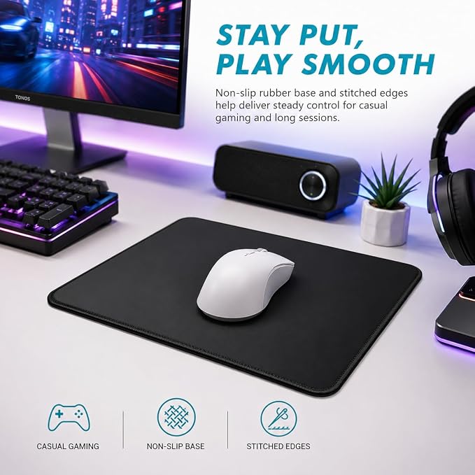 Mouse Pad 11 x 8.7 in, Smooth & Stable Mousepad with Stitched Edges and Non-Slip Base, Smooth Cloth Surface Computer Black Mouse Pad. Clean Desk Essential for Work, Study & Home Office