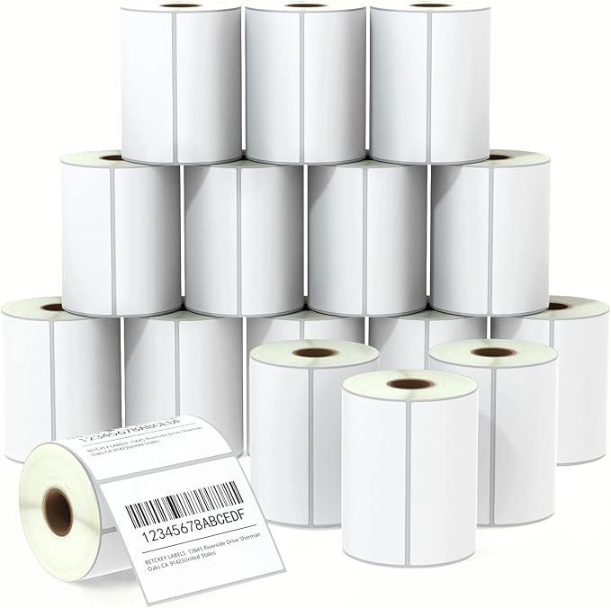 BETCKEY - 4" x 3" (102 mm x 76 mm) Thermal Labels, [16 Roll/8000 Labels] | Perforated, Strong Adhesive, Compatible with Zebra & Rollo Label Printer