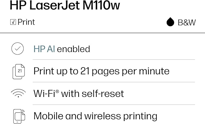 HP LaserJet M110w Wireless Black & White Printer, Print, Fast speeds, Easy Setup, Mobile Printing, Best-for-Small Teams