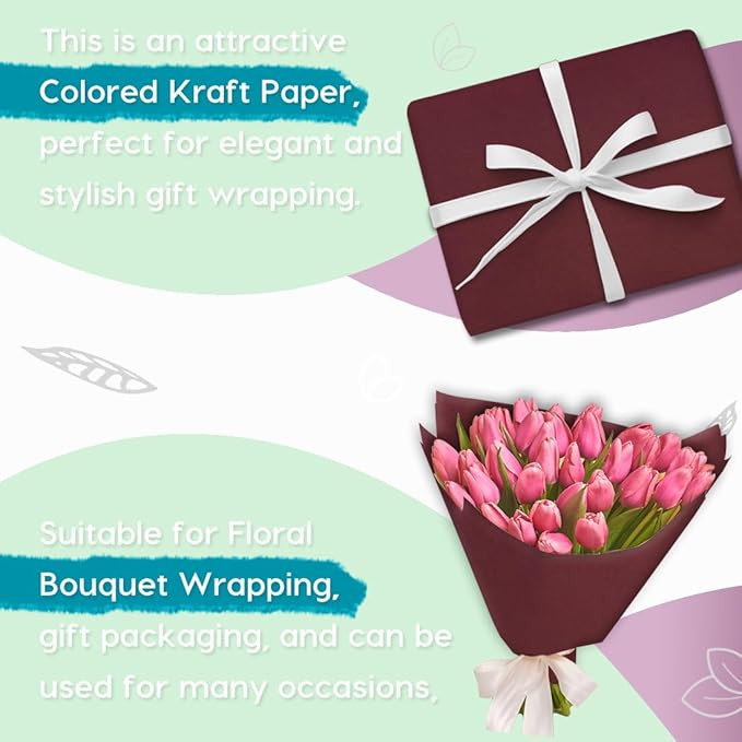 SMART&CASUAL 48" x 1,500" (125') Navy Blue Kraft Craft Paper Roll for Gift Wrapping Bulletin Board Bouquet Flower Kids Art Packing Parcel Table Covering 80GSM 55LB (Wine Red, 48" x 125')