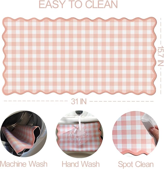 Scalloped‌ Pink Checkered Gingham Desk Mat Cute Pastel Large Mouse Pad Kawaii Cottagecore ‌Vintage‌ Girly Laptop Keyboard Computer Mat Pad Aesthetic Cozy Office Desk Decor for Women