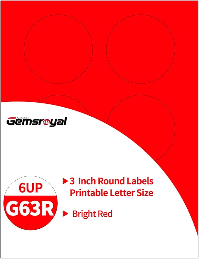 3 Inch Bright Red Round Labels Printable,3" Red Color Coding Labels for Laser/Inkjet Printers,Colorful Round Stickers,180 Neon Circle Labels in Total,Letter Size