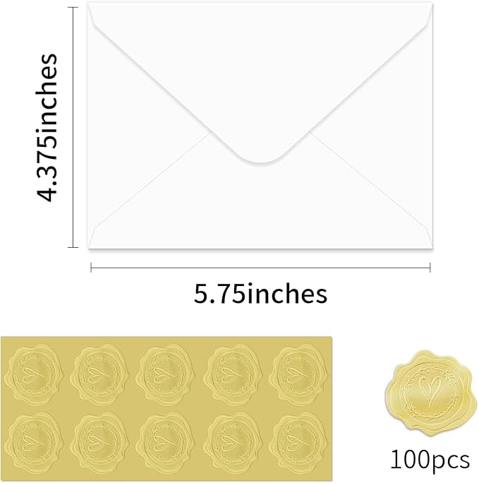 A2 Envelopes White Thick Invitation Envelopes 4.375"x5.75" 100 Pack | V-Flap Protecting Privacy,for 4x5 Photos,Cards,Wedding Graduation Birthday,Party,Announcements,Baby Shower,with Stickers