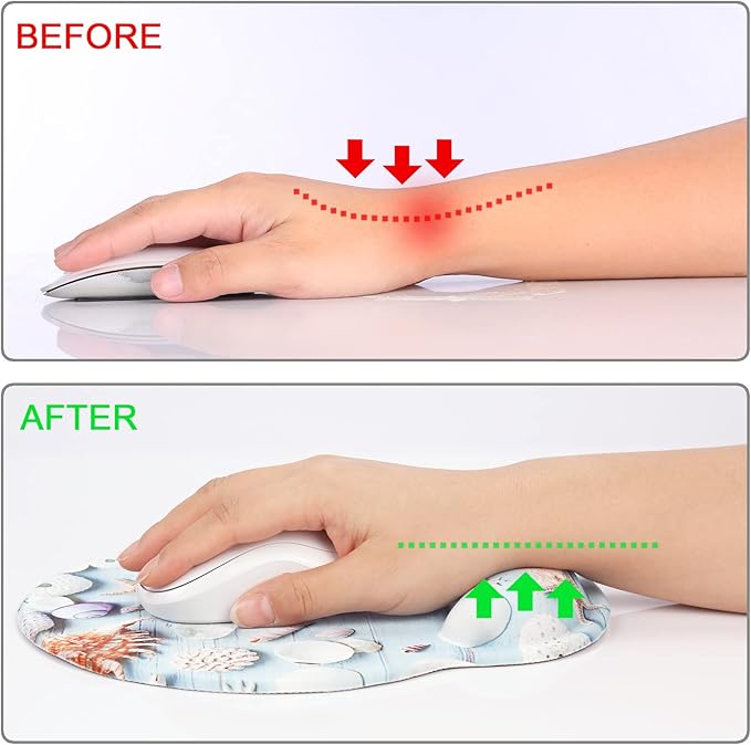 Ergonomic Mouse Pad with Wrist Support Rest,Large Mousepad Gel Wrist Rest, with Coaster Non-Slip & Pain Relief for Computer, Desk, Home&Office-Seashell