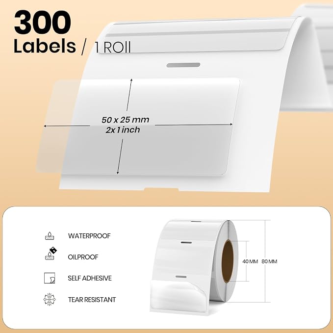Transparent Thermal Labels 1 × 2 Inch Waterproof Stickers 300 PCS | Strong Adhesive, Oil-proof, Tear resistance, Perforation, Printable vinyl clear decal for small business home office barcode