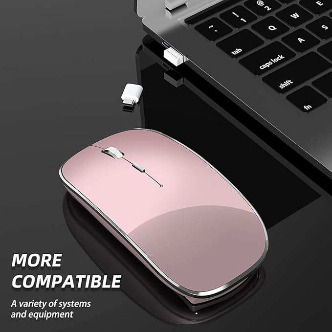 Wireless Mouse Chargeable Portable Silent USB and Type-C Dual Mode Wireless Mouse 3 Adjustable DPI for Laptop, Mac, Android, PC (Q23S Black) (Rose Gold)