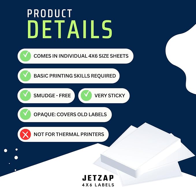 JETZAP Pre-Cut 4x6 Shipping Labels | Work on Most Inkjet and Laser Printers | Just Load & Print | USPS UPS FedEx for Home Printers | 800 Pack