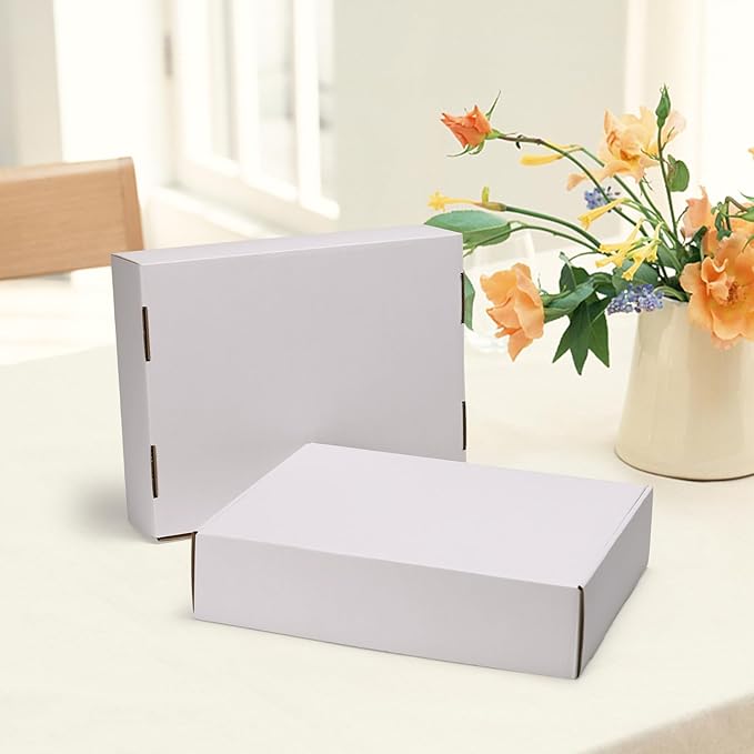 HORLIMER 13x10x3 Shipping Boxes Set of 20, White Corrugated Cardboard Mailer Box for Packing Small Business