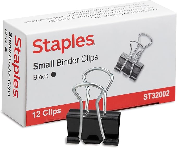 Staples Binder Clips, Small, 0.38 Inch Capacity, Black, 144 Pack | Compact clips secure documents and notes for everyday office use.