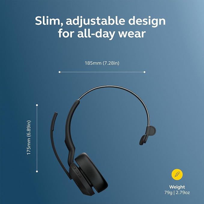 Jabra Evolve2 55 Mono Wireless Headset - Features AirComfort Technology, Noise-Cancelling Mics & Active Noise Cancellation - Works with UC Platforms Such as Zoom & Google Meet - Black