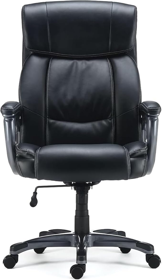 STAPLES Lockland Ergonomic Managers Office Chair, Big & Tall Cushioned, Adjustable Height, Metal Frame, Bonded Leather, for Workspace, Home, or Gaming, Black