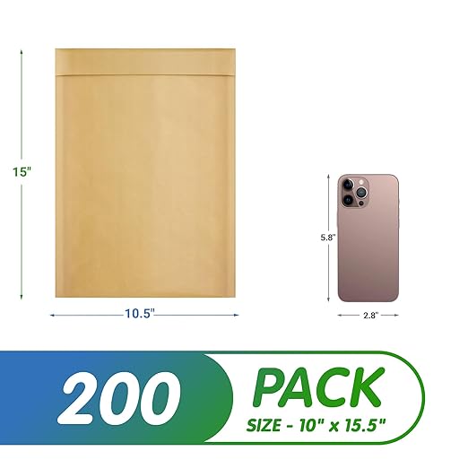 Kraft Bubble Mailers 10.5 x 15 Inch Natural Brown, Padded Envelopes Self Seal, Pack of 200, Bubble Lined Kraft Paper Mailing Envelopes for Shipping