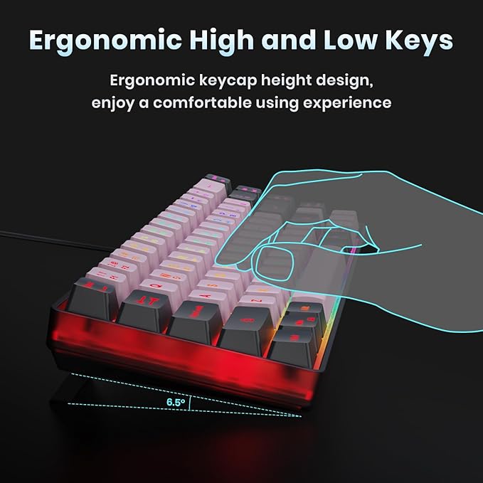 65% Wired Gaming Keyboard, LED Backlit, Ultra-Compact Anti-Ghosting No-Conflict 68 Keys Membrane Gaming Wired Keyboard for PC Laptop Windows Gamer(Pink-Black)