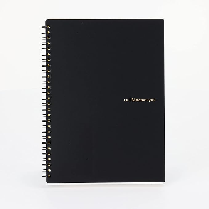 Maruman Mnemosyne Spiral Notebook, B5, 7.17"x10.12", 7mm College Ruled | Professional Black Cover, 160 Lined Pages, Twin-Wire Bound To Lay Flat, Perforated Paper, For School & Office, Made in Japan