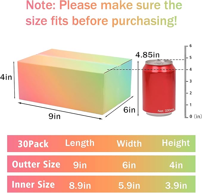 9x6x4 Shipping Boxes Medium Set of 30, Gradient Corrugated Cardboard Box, Mailing Boxes for Packaging Small Business