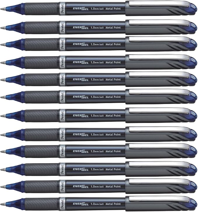 Pentel EnerGel NV Liquid Gel Pen, (1.0mm) Metal Tip, Bold Line Capped, Blue Ink