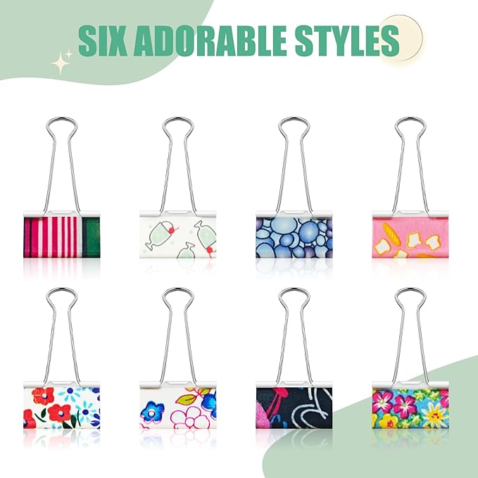 Mini Decorative Binders Cute Colorful Stainless Steel Clips, 24Pcs 6 Assorted Colors (4 Each)，Multipurpose Utility Clips for Office, Kitchen, School, Crafts, and Home Organization
