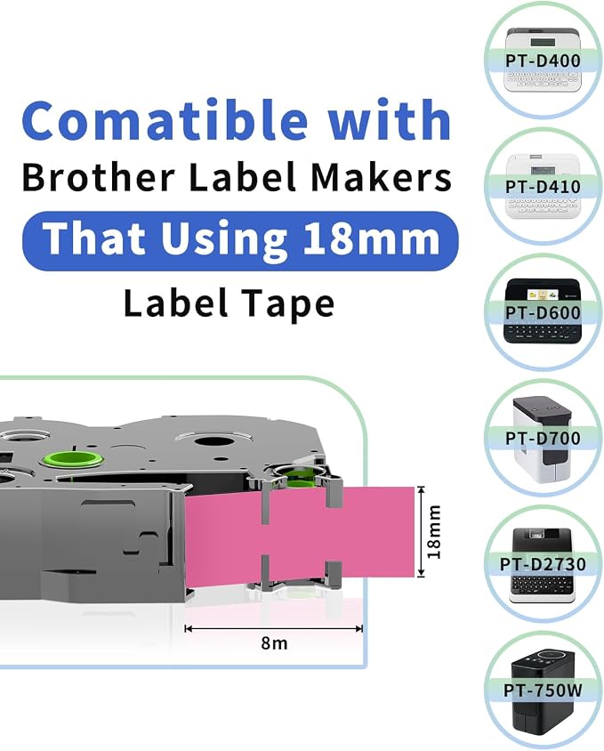 Replacement for Brother Label Maker Tape Pink TZE-MQP45 P-Touch Label Tape | 18mm 0.7" Berry Pink TZe TZ Pastel TZEMQP45 Work with PT-D410 D400 1800 1880 2030 2730 Ptouch Refills, 1/2 Inch, 4-Pack