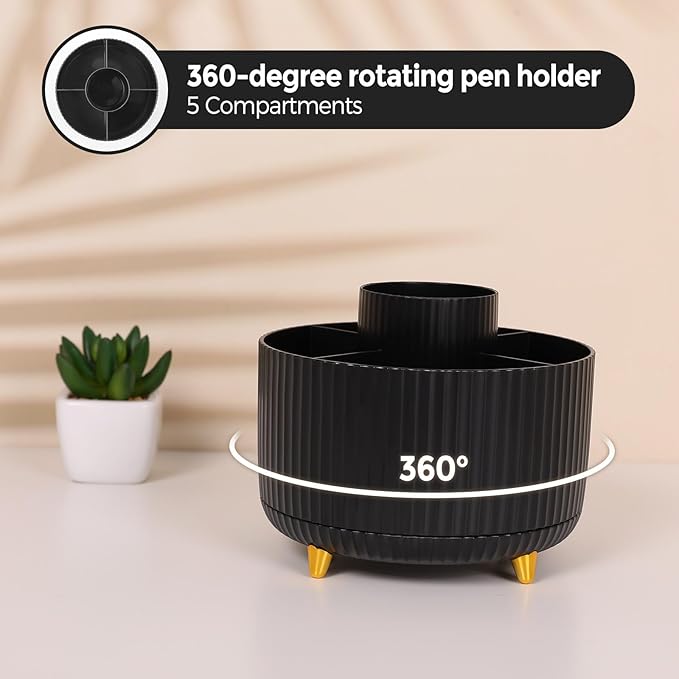 SKYDUE Black Office Supplies with Pencil Holder,Desk Accessories 11PCS | Office Desk Accessories Included Stapler with Staples, Staple Remover,Tape Dispenser, Binder Paper Clips Kit,Scissor, Pens