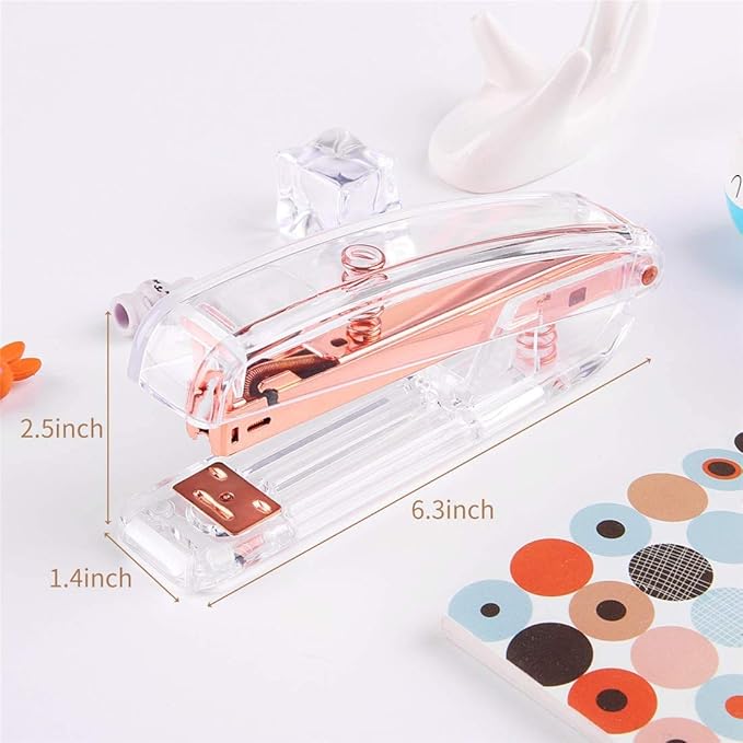 Alsisk Stapler,Clear Desk Stapler with 1000 Pieces Staples - Rose Gold (Stapler)