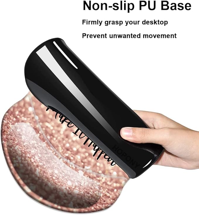 Mouse Pad with Wrist Support, Non Slip Mousepad Wrist Rest for Office, Computer, Laptop & Mac- Durable & Comfortable & Lightweight Ergonomic Support Mouse Mat Glitter Quote