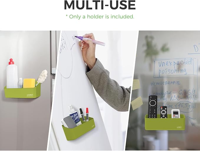 loukin Magnetic & Adhesive Marker Holder, Whiteboard Accessory Tray, Green | 8.6" × 2.7", Holds 4 Erasers and 12 Markers, Supports up to 3.3 lb, 2 Mounting Options, Fits Glass and Refrigerators
