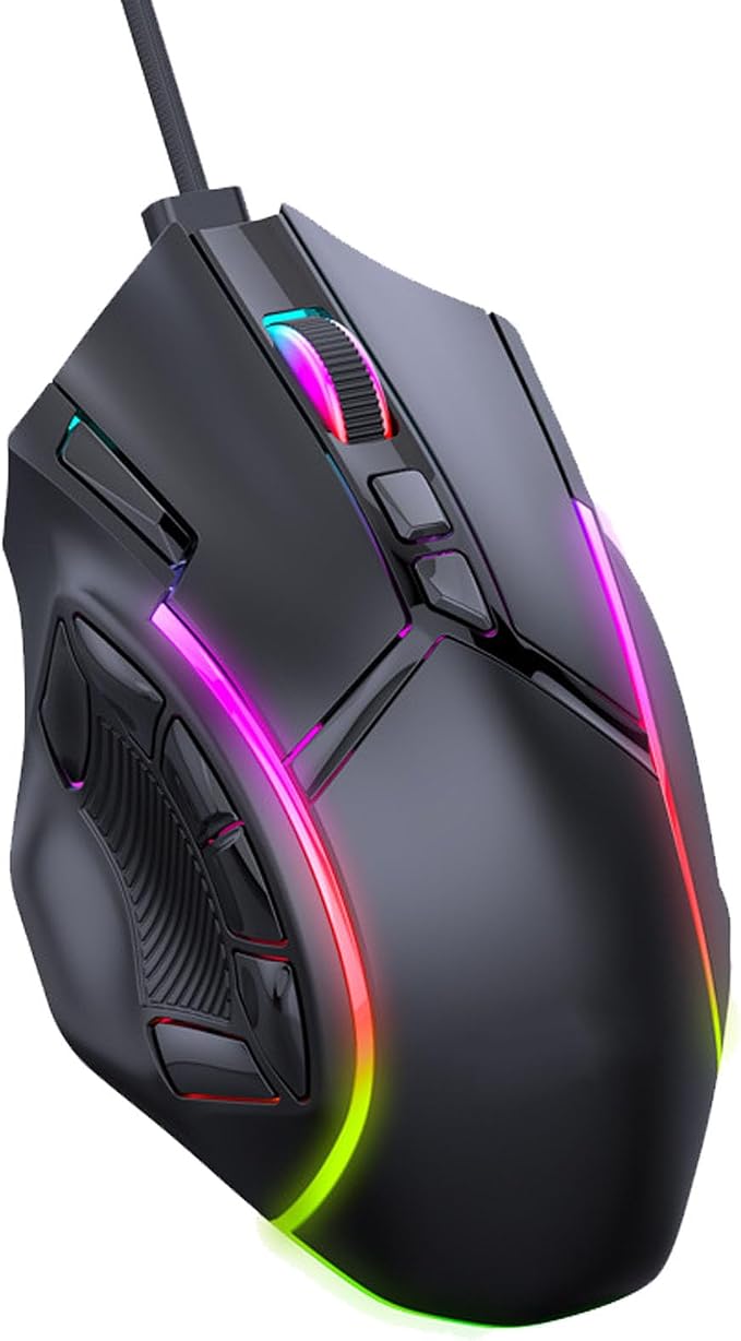 ciciglow Wired Gaming Mouse, X15 Wired USB Computer Mouse, 12800DPI RGB Backlight Corded Mouse for Computers Gaming Devices, 12 Programming Keys, Office and Home