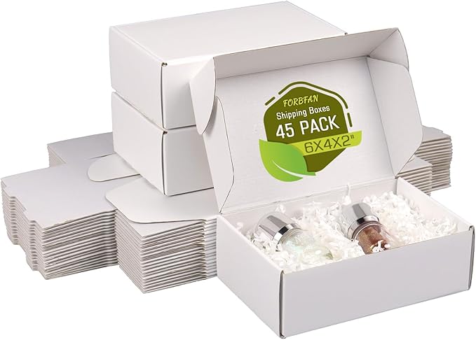 FORBFAN 6x4x2 Shipping Boxes, 45 Pack White Mailer Boxes for Small Business, Small Corrugated Cardboard Boxes for Mailing & Shipping