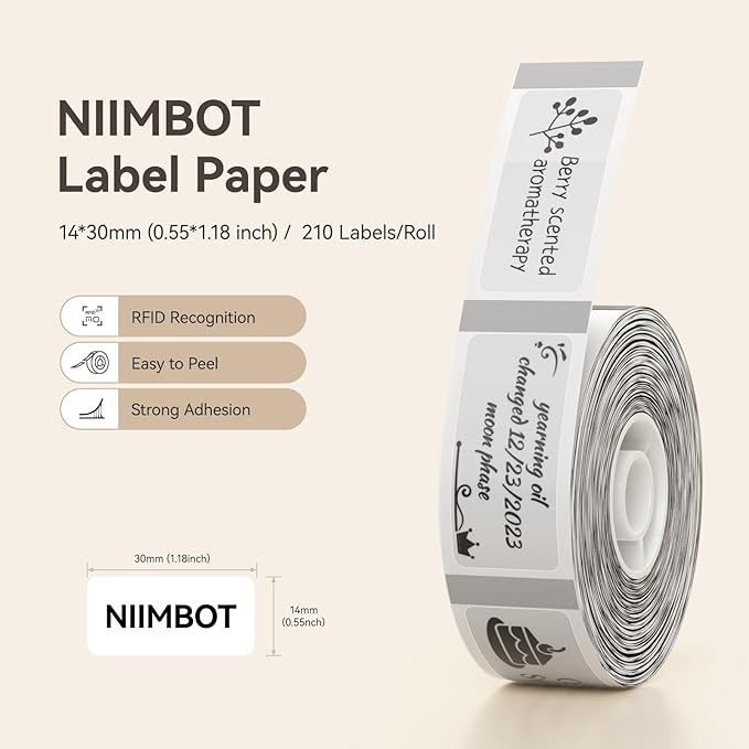 NIIMBOT D11 Label Maker Tape D110 Labels 3Rolls, Self-Adhesive Labeling Tape Replacement 0.55" X 1.18" (14 X 30mm) Clear Label Refills for Home Office, 630 Labels/3Rolls, Clear
