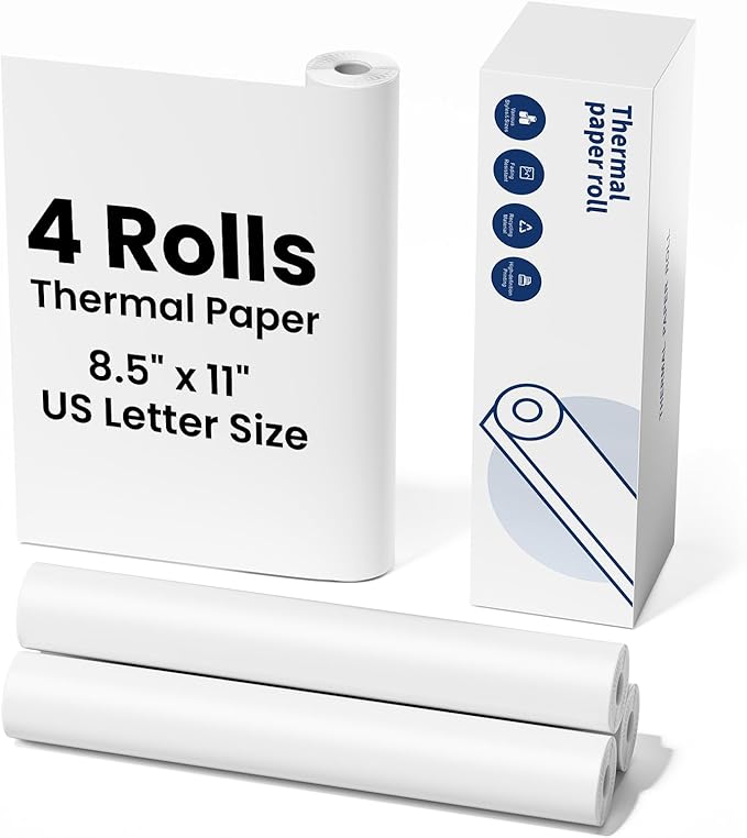 Thermal Paper 8.5" x 11" US Letter Size, 4 Rolls Quick-Dry Thermal Printer Paper, Compatible with A285M A282M A281M M835 M834 M832 Portable Printer