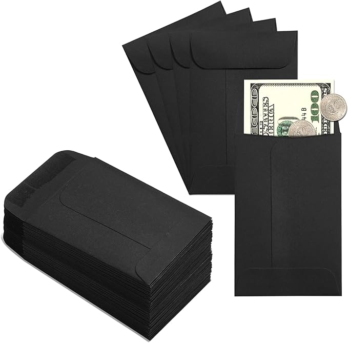 ACSTEP 500 Pack Coin and Small Parts Envelopes #1 Tip Envelope 2-1/4 X3-1/2 Mini Envelope with Gummed Flap for Home, Garden or Office Use(Black)