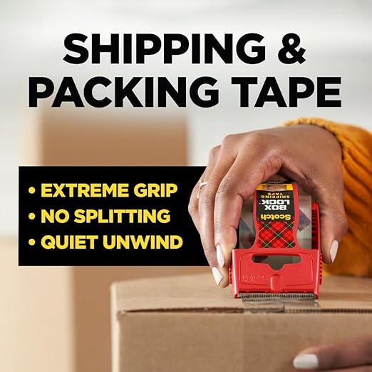 Scotch Box Lock Packing Tape,Clear,Extreme Grip Box Packaging Tape for Shipping and Mailing,1.88 in. x 22.2 yd.,6 Rolls with Dispensers,(Pack of 6)