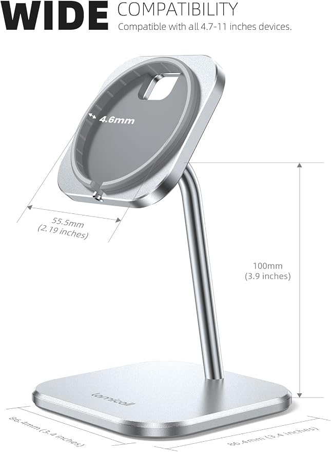 Lamicall Aluminum Phone Stand for Apple 25W MagSafe Charger - [Charger Not Included] 360° Rotation Adjustable Charging Holder Dock for Desk, Compatible with iPhone 17, 16, 15, 14, 13 Pro Max Plus Air