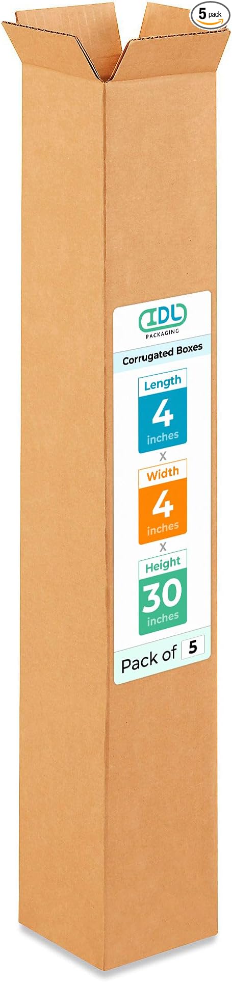 Tall Moving & Shipping Boxes 4 x 4 x 30 inches (5-Pack) - Extra Strength 200 lb vs Regular - USA-Made Corrugated Boxes for Packaging Moving - Cardboard Box for Shipping & Packaging by IDL Packaging