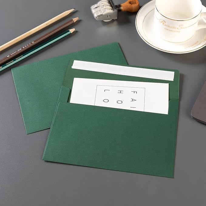 50 Pack 5 x 7 Envelopes Colored Self Seal for Wedding, Party Invitations, Greeting Cards, Announcements, Photos, 5.24 x 7.21 Inches (Dark Green)