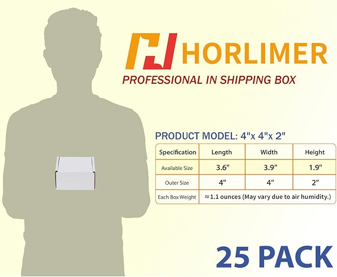 HORLIMER 4x4x2 inches Shipping Boxes Set of 25, White Corrugated Cardboard Box Literature Mailer