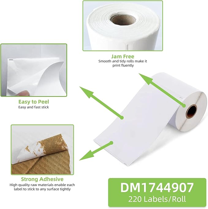 Compatible 4" x 6" Direct Thermal Label Replacement for DYMO 1744907 Postage Address Shipping Compatible with Dymo 4XL, Rollo & Zebra Printer Permanent Adhesive (12 Rolls, 220 Labels/Roll)