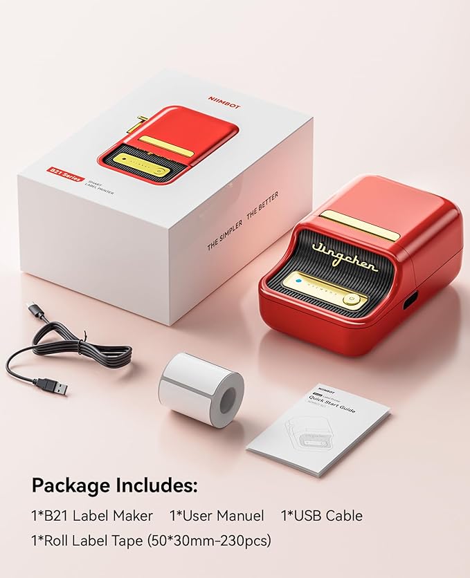 NIIMBOT B21 Label Maker Inkless Bluetooth Label Printer, 2 Inch Portable Thermal Label Machine for Small Business, Address, Logo, Clothing, Mailing, Candles, Jewelry, Sticker Printer for Gift, Red
