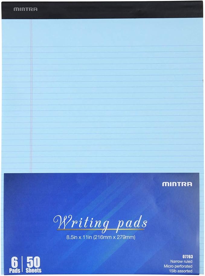Mintra Office Colorful Legal Pads - Includes 2 Blue, 2 Pink, and, 2 Green Writing Pads, Micro Perforated Lined Sheets, Ideal for Professional & Personal Use, 8.5"x11" Narrow Ruled, 6 pack Pastel Set 2