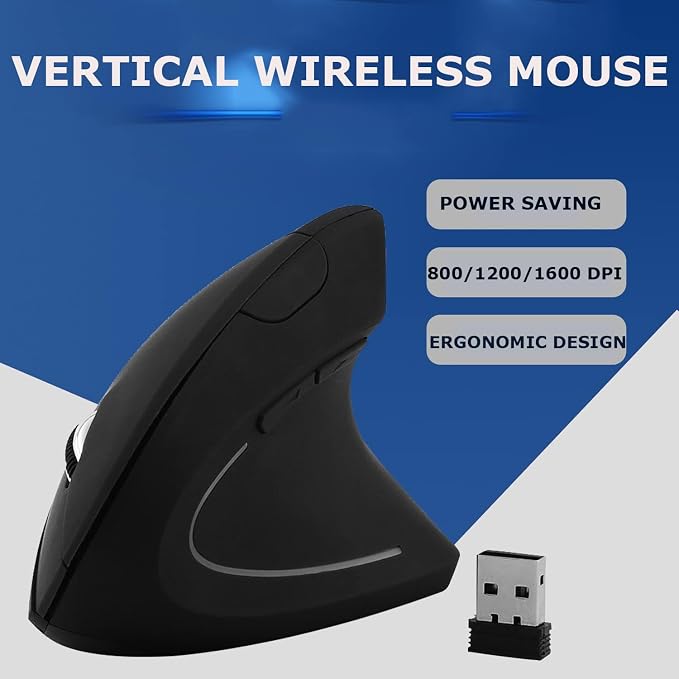 Wireless Mouse Ergonomic Vertical Mouse Ergo LED Light High Precision Optical Cordless Lightweight Mice Gift for Boy Girl Adults for PC Computer Laptop Mac Office,with Side Buttons, 800/1200/1600 DPI