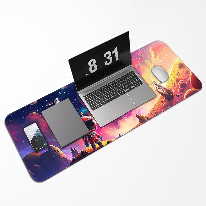 Gaming Mouse Pad, Non-Slip Rubber Band Stitched Edge, Astronaut Planet Space, Suitable for Home, Gaming, Office, 31.5x11.8 Inch Anime Mouse Pad