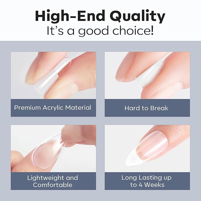 Modelones Almond Fake Nail Tips -510Pcs Medium Soft Gel Nail Tips Almond Shape Pre Etched Half Matte Full Cover Clear Acrylic Gel Kit False Press on for Extension Manicure Salon DIY at Home 15 Sizes