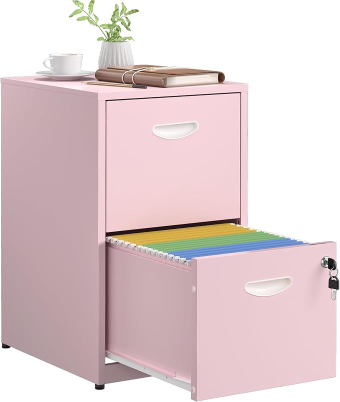 SteeLoong 2 Drawer File Cabinets,Metal Office File Cabinet with Lock,Pink | Filing Cabinets for Home Office,Vertical Modern File Cabinet Office Two Drawers for Hanging Letter,Assembly Required