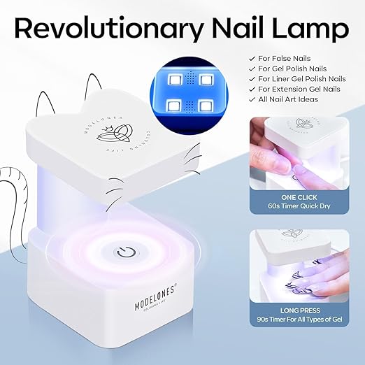 modelones X Nail Gel Kit,15Sizes Gel Nail Tips Short Square, 9-in-One Glue Prep Dehydrator & Portable Led Lamp, 510Pcs Pre-shaped Square Press On Extension Kit DIY Salon Home Gift for Women
