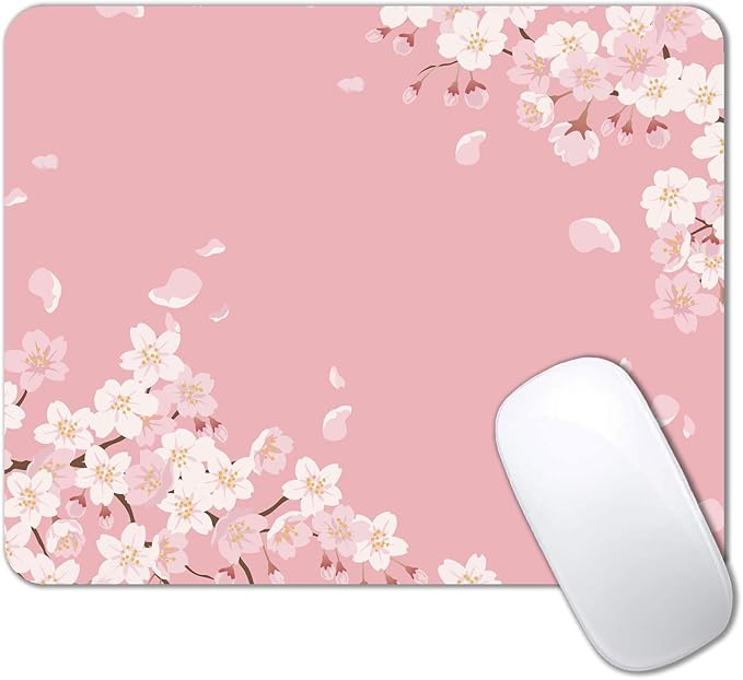 Cute Pink Mouse Pad, Floral Flowers Mouse Pad, Sakura Cherry Blossom Mousepad, Japanese Aesthetic Desk Decor, Anti Slip Rubber Base Mice pad for Computer Office Girl, 9.5 x 7.9 Inch