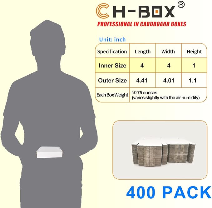 400 Pack 4x4x1'' Small Shipping Boxes, Corrugated Cardboard Mailers for Business, White (CM441-400)