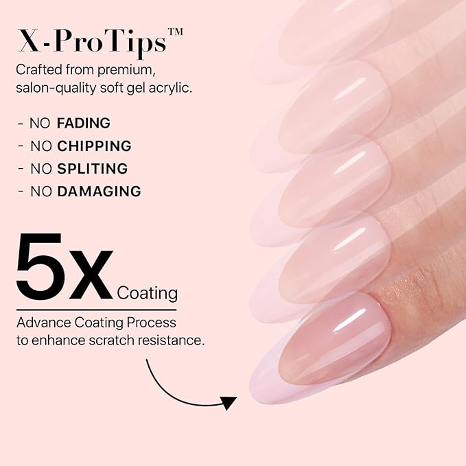 SXC Cosmetics French Tip Press On Nails 150 Pieces in 15 Sizes Ultra Fit with Pre-applied Tip Primer and Base Coat, No Need to File Fake Nails for Nail Art DIY X-Pro Tips (ST115-M Almond)