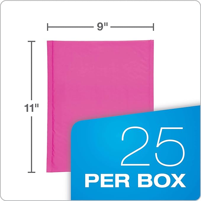 Quality Park Bubble Mailers, 8.25 x 11 Shipping Envelopes, Water Resistant Pink Poly Padded Envelopes, Redi-Strip Peel Off Closure, 25/Box (QUA85762)
