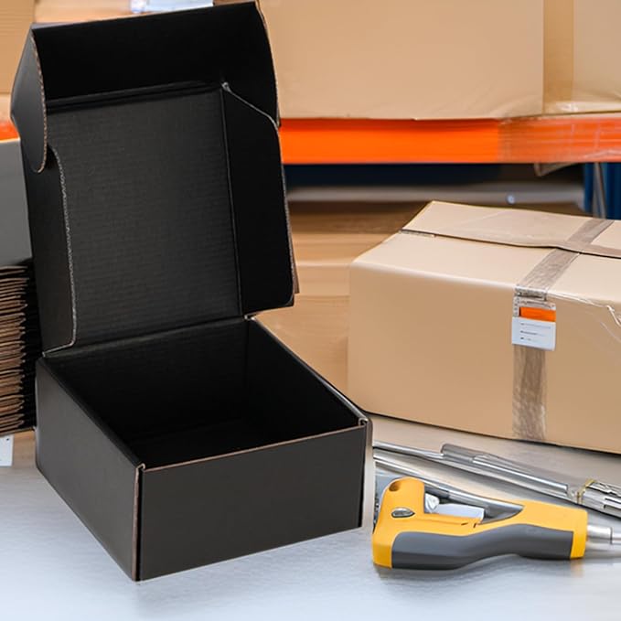 Small Shipping Boxes 8x8x4 Inch (25 Pack) - Sturdy Black Corrugated Cardboard Boxes for Small Business, Ecommerce, Mailing & Packaging | Recyclable Gift & Storage Boxes