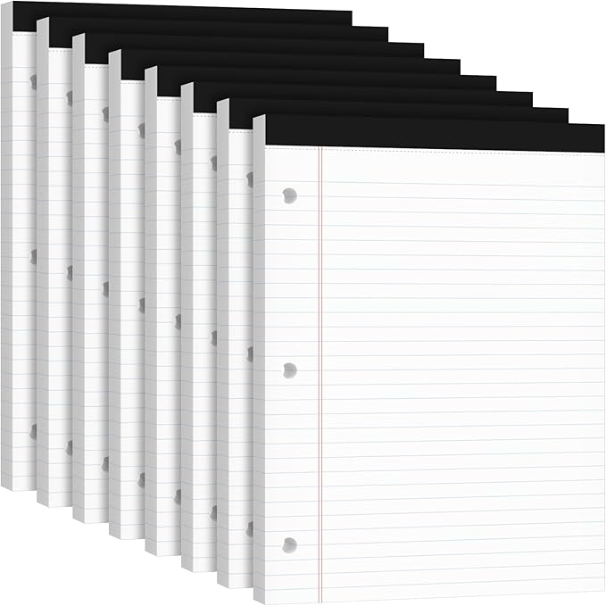 Legal Pads 8.5x11, 50 Sheets/Packs,8 Pack,3-Hole Punch & Perforated Writing Pads, Wide Ruled White Lined Paper, Notebook 8.5x11.75, Notepads 8.5x11 for Business, School and Office Supplies